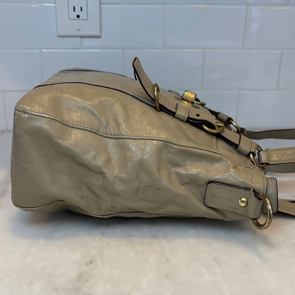Coach Bag Purse Handbag Leather Chelsea Taupe Patent Convertible Tote Satchel - Picture 7 of 16